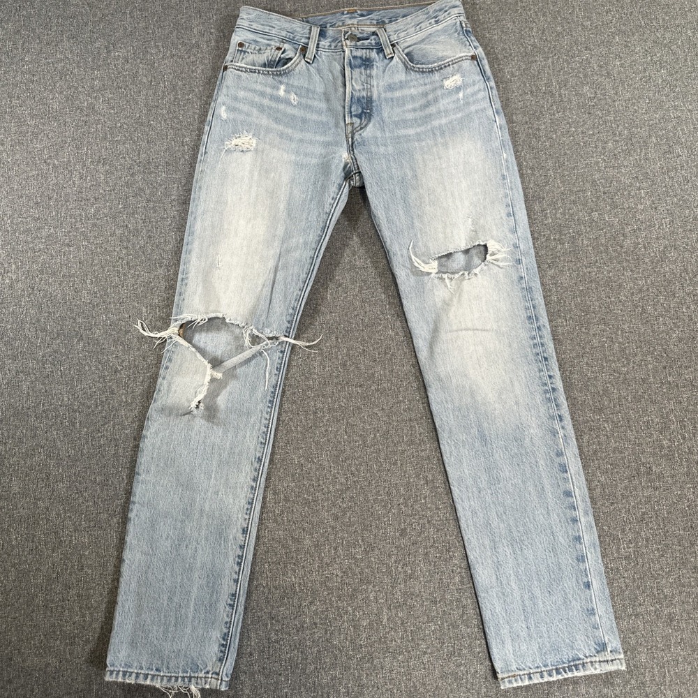 Levis 501 Distressed Jeans Mens 29x30 Light Wash Grunge Straight Denim